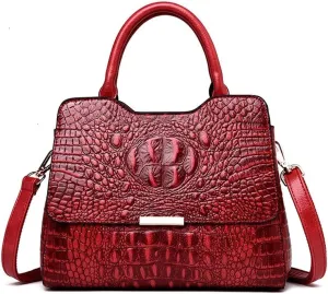 Handbags Vintage Fashion Crocodile Genuine Leather Handbag for Women Designer Shoulder Bag(A)