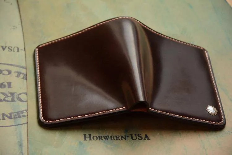 Handmade US Horween Shell Cordovan Leather Short Wallet Multi-card Holder Simple Wallets