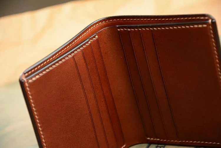 Handmade US Horween Shell Cordovan Leather Short Wallet Multi-card Holder Simple Wallets