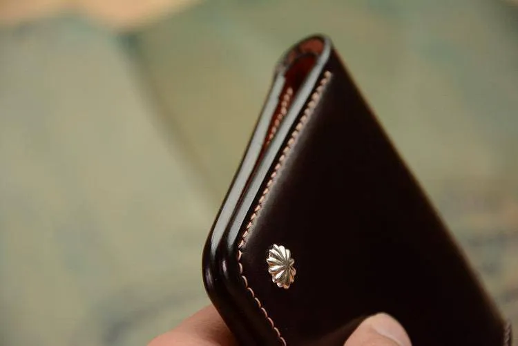 Handmade US Horween Shell Cordovan Leather Short Wallet Multi-card Holder Simple Wallets