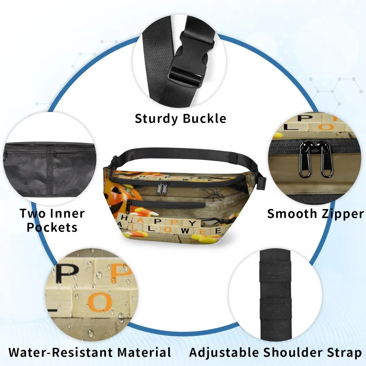 Happy Halloween Pumpkin Crossbody Sling Bag for Women Men Crossbody Backpack with 4 Zipper Pockets Fanny Pack Shoulder Casual Daypack for Travel Running Hiking Cycling
