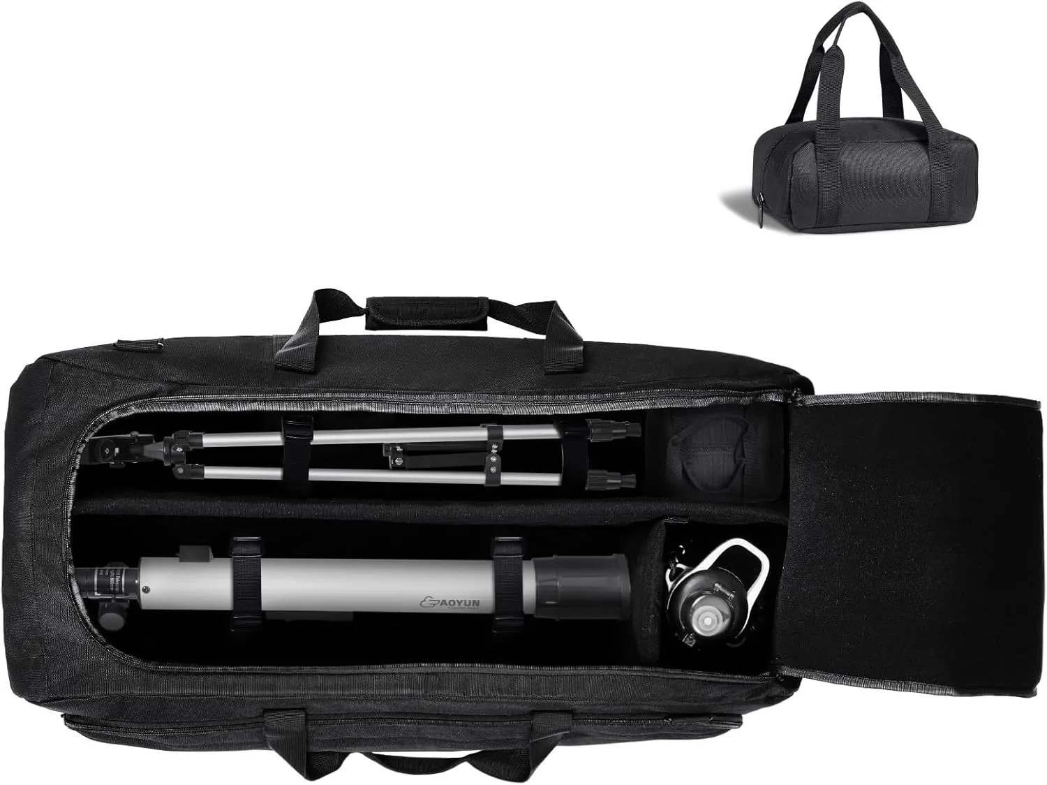 Happybuy Telescope Case, 30.3" Storage Bag with Fixed Buckles, Multi-Pocket & Detachable Divider, Shock-Absorbent Travel Carrying Bag for Optical Tube & Tripod, Counterweight Pocket