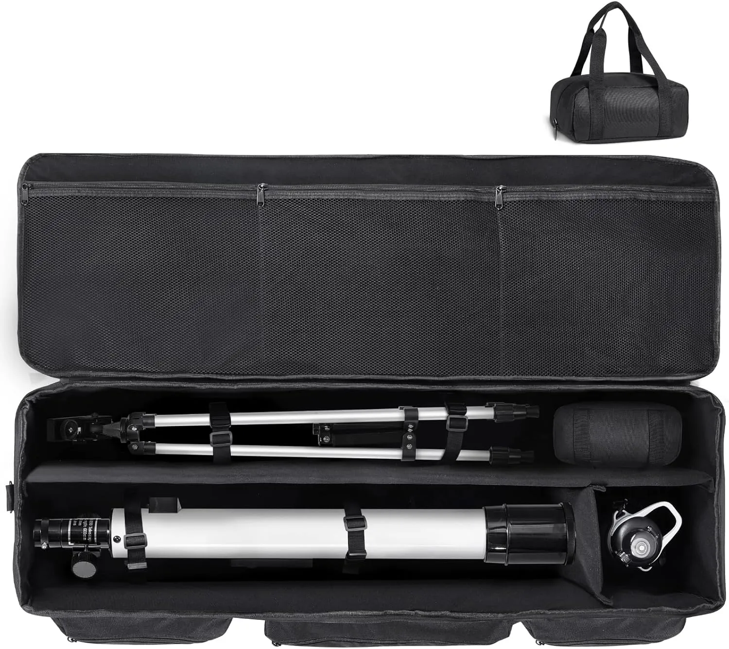 Happybuy Telescope Case, 40.7" Large Storage Bag with Fixed Buckles, Multi-Pocket & Detachable Divider, Shock-Absorbent Carrying Case for Optical Tube & Tripod, Counterweight Pocket