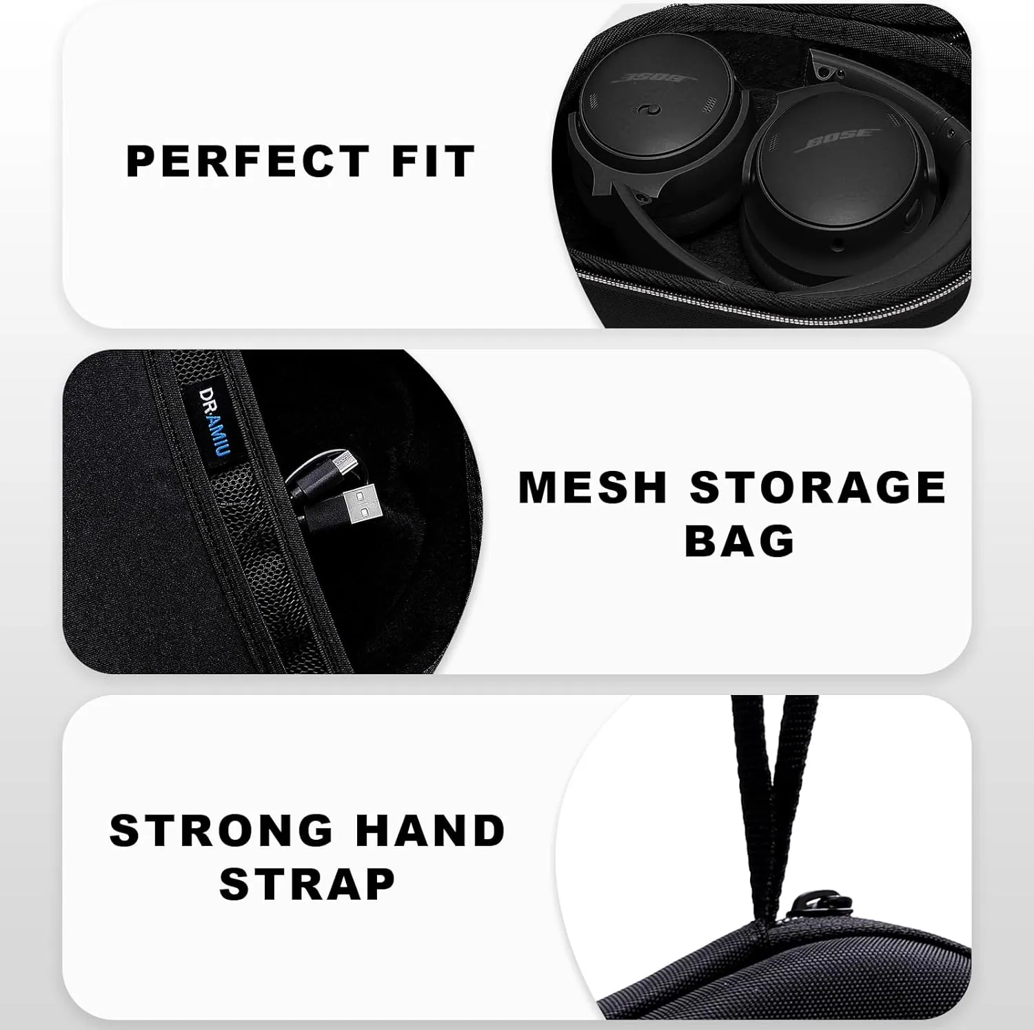 Hard Case Compatible with Bose QuietComfort, QC Ultra, QC 35,QC 35 II, QC 45, QC45 SE, QC SE Over Ear Wireless Noise Cancelling Headphones, Black Travel Storage Bag