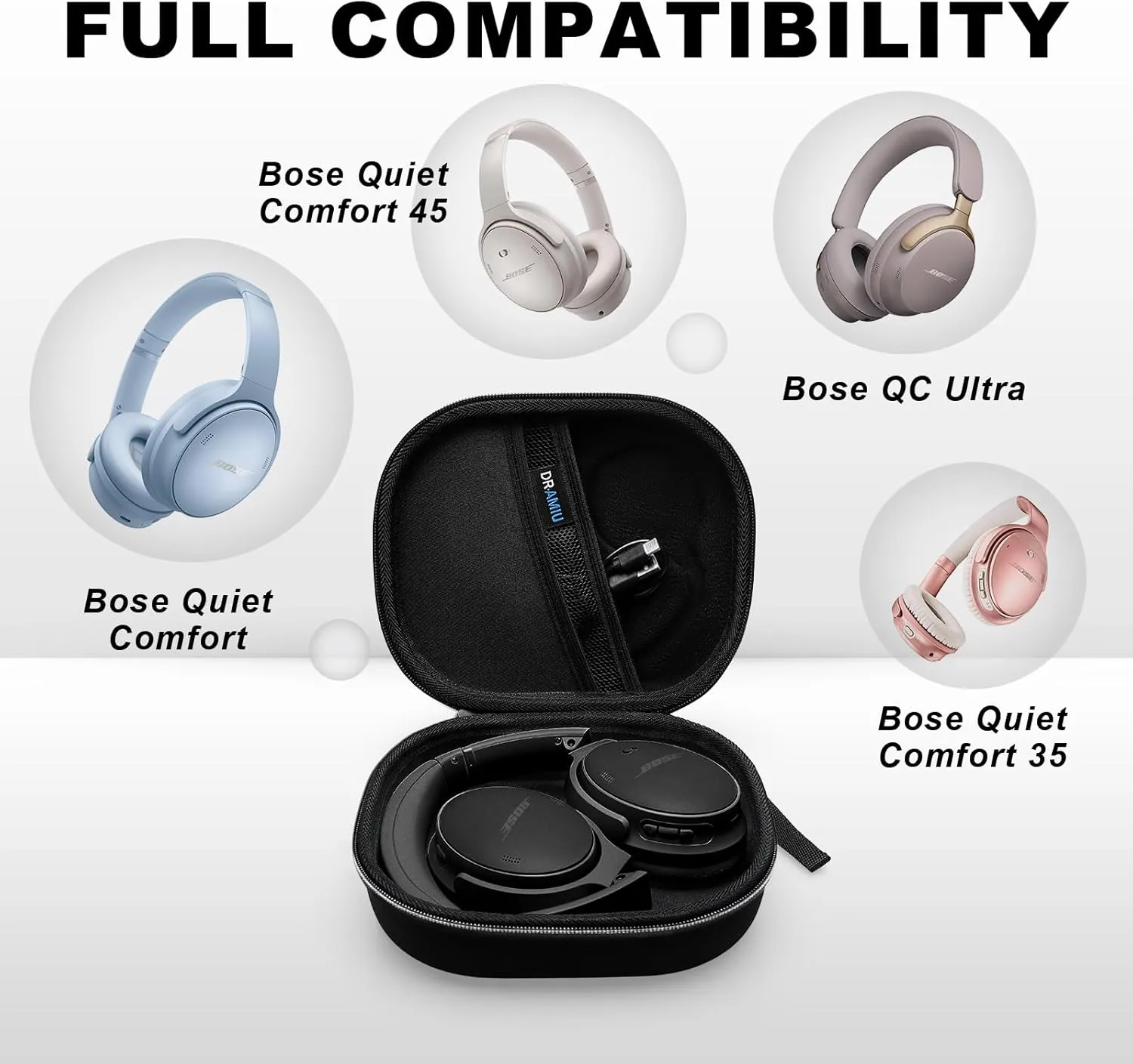 Hard Case Compatible with Bose QuietComfort, QC Ultra, QC 35,QC 35 II, QC 45, QC45 SE, QC SE Over Ear Wireless Noise Cancelling Headphones, Black Travel Storage Bag
