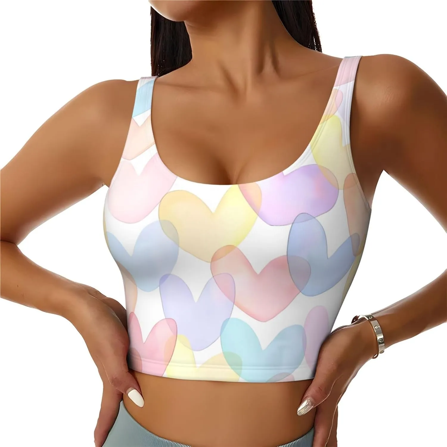 Hearts of Many Colors Sports Bras for Women Yoga Comfort Seamless Stretchy with Removable Pads