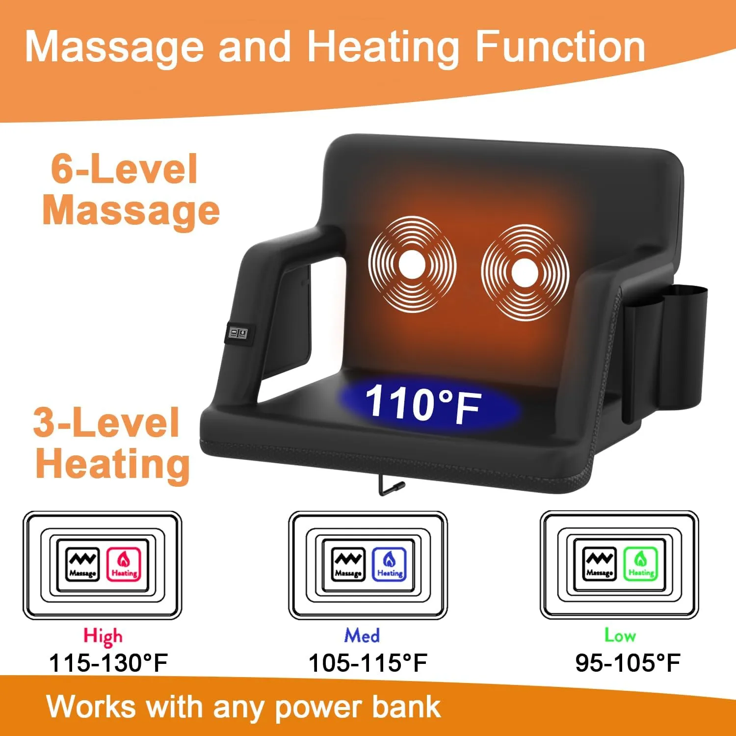 Heated Stadium Seats for Bleachers, Portable Reclining Stadium Chair with Back Support and Arm Support,3 Heating Level - Perfect for Outdoor Sports