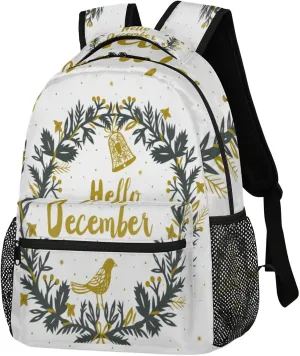 Hello December Backpack, Wreath Garland Backpacks Shoulder Bag Casual Travel Laptop Daypack Bags
