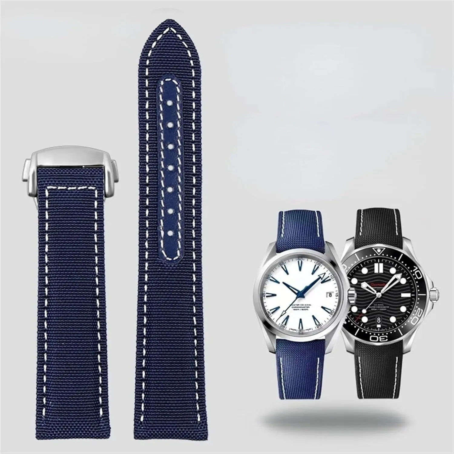 High Density Nylon leather strap For Omega New Seamaster 300 Super Master AT150 Fabric Leather AQUA TERRA men's strap 19mm 20mm