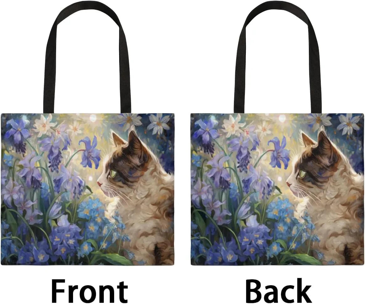 Highland Yak Cow Flowers Beige Canvas Tote Bag for Women Men Stylish Tote Handbag Shoulder Bag Reusable Grocery Bag