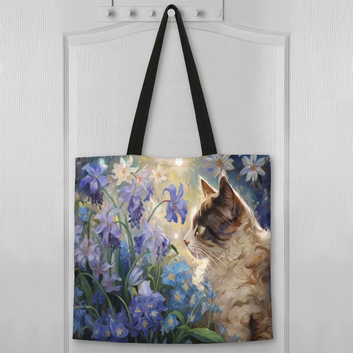 Highland Yak Cow Flowers Beige Canvas Tote Bag for Women Men Stylish Tote Handbag Shoulder Bag Reusable Grocery Bag