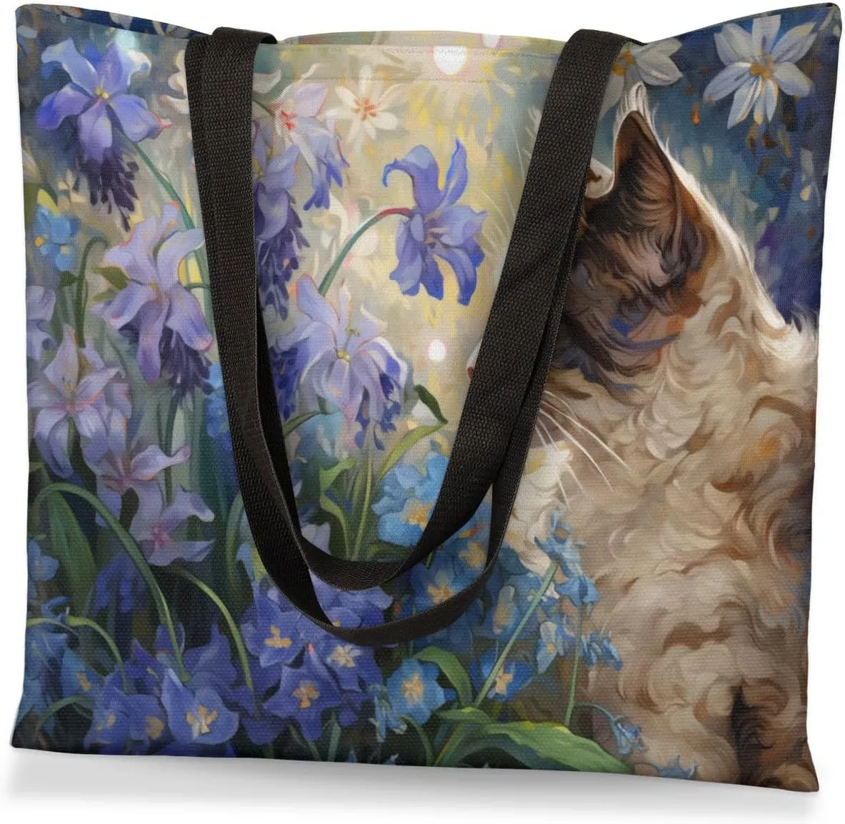 Highland Yak Cow Flowers Beige Canvas Tote Bag for Women Men Stylish Tote Handbag Shoulder Bag Reusable Grocery Bag