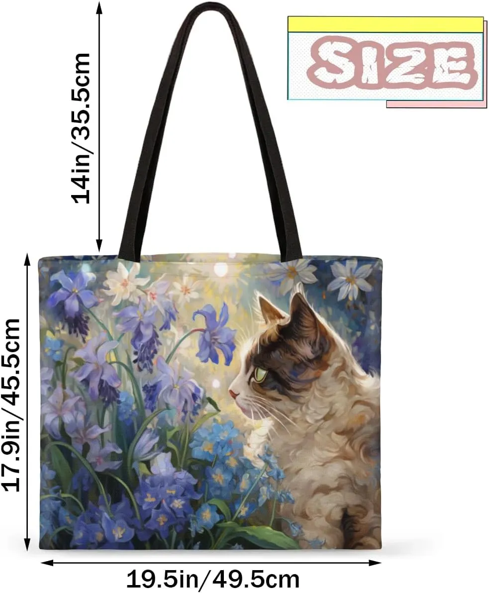 Highland Yak Cow Flowers Beige Canvas Tote Bag for Women Men Stylish Tote Handbag Shoulder Bag Reusable Grocery Bag