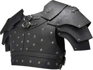 HiiFeuer Medieval Faux Leather Chest Armor, Vintage Pauldron Shoulder Armor Adjustable Mercenary Knight Archer Vest Armour