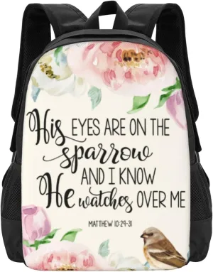 His Eyes Are On The Sparrow Minimalist Large Backpack – 15”Laptop Backpack, Lightweight Travel & Work Bag With Ergonomic Straps