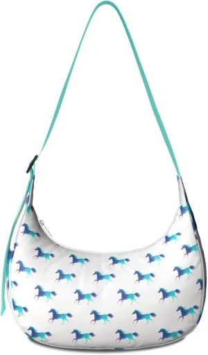 Horse Sling Crossbody Bag for Women Crescent Bag with Adjustable Strap Waterproof Nylon Pony Floral Shoulder Bag for Daily