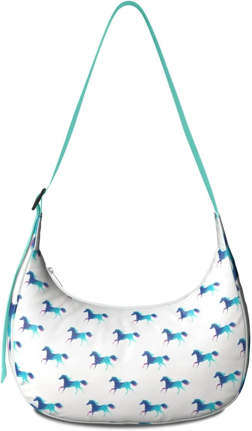 Horse Sling Crossbody Bag for Women Crescent Bag with Adjustable Strap Waterproof Nylon Pony Floral Shoulder Bag for Daily