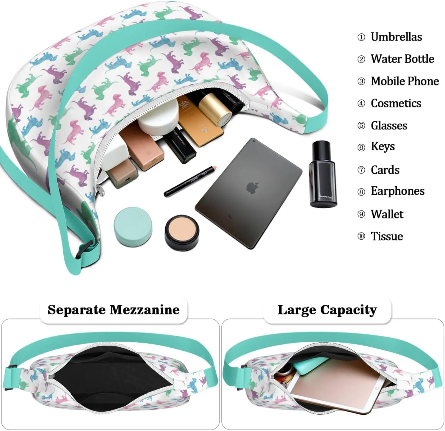 Horse Sling Crossbody Bag for Women Crescent Bag with Adjustable Strap Waterproof Nylon Pony Floral Shoulder Bag for Daily
