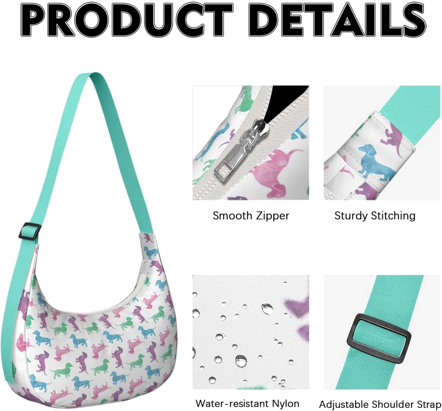 Horse Sling Crossbody Bag for Women Crescent Bag with Adjustable Strap Waterproof Nylon Pony Floral Shoulder Bag for Daily