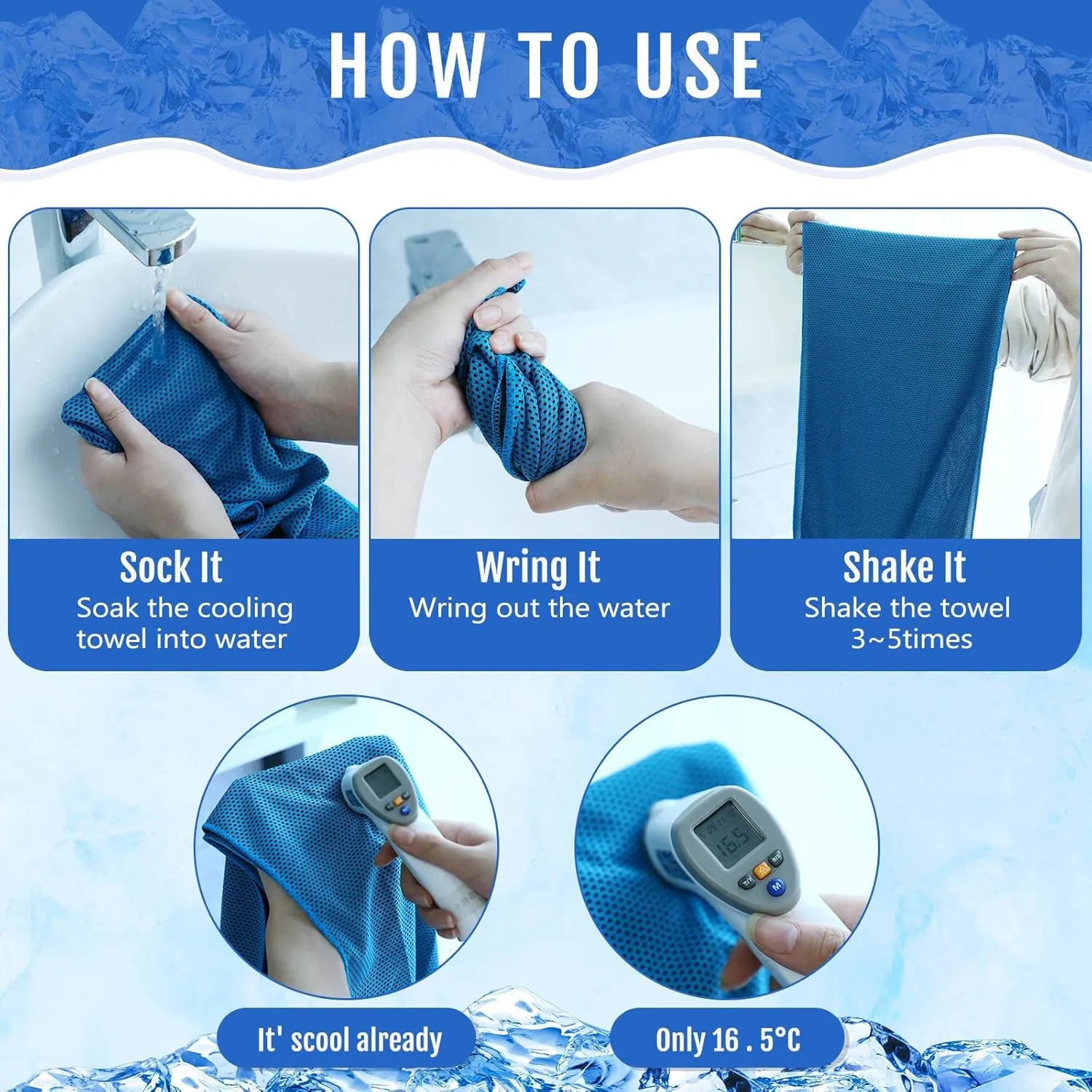 Hosuly 12 Pcs Cooling Towels for Face and Neck 12 x 40 Inch Workout Towels for Gym Fast Drying Hot Weather Sweat Rag Cold Cooling Cloth with 12 Bags Athletes Sport Yoga Golf(Light Blue)