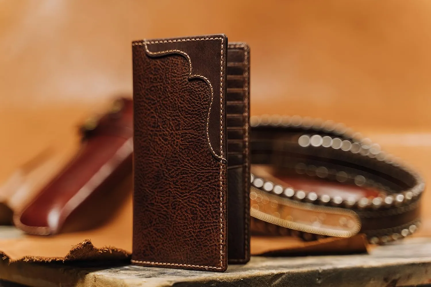 House of Jack Co. Colt Long Bifold Wallet for Men and Outdoorsmen, Full Grain Cowhide Leather Rodeo Wallet, Brown