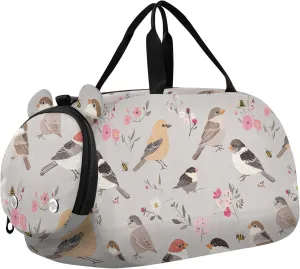 House Sparrow Birds Silver Small Gym Bag with Shoes Compartment Multifunctional Kids Overnight Bag for Beach Swim Bags Pool Sports