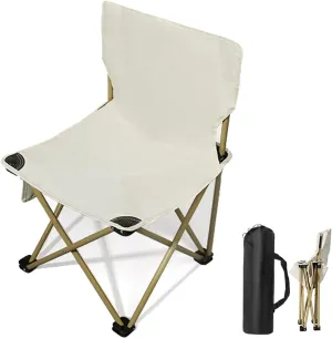 HUHJYUGE Outdoor Folding Camping Chairs, Heavy Duty Portable Camping Chairs, Folding Beach Chair with Side Pocket, Breathable Tearing Resistance, for Beach, Fishing, Trip (White 42cm)