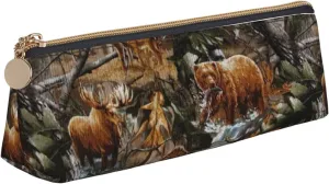 Hunting Deer Bear Moose Print Lightweight Spacious Pencil Case Large Capacity Triangle Zippered for Writing Tools
