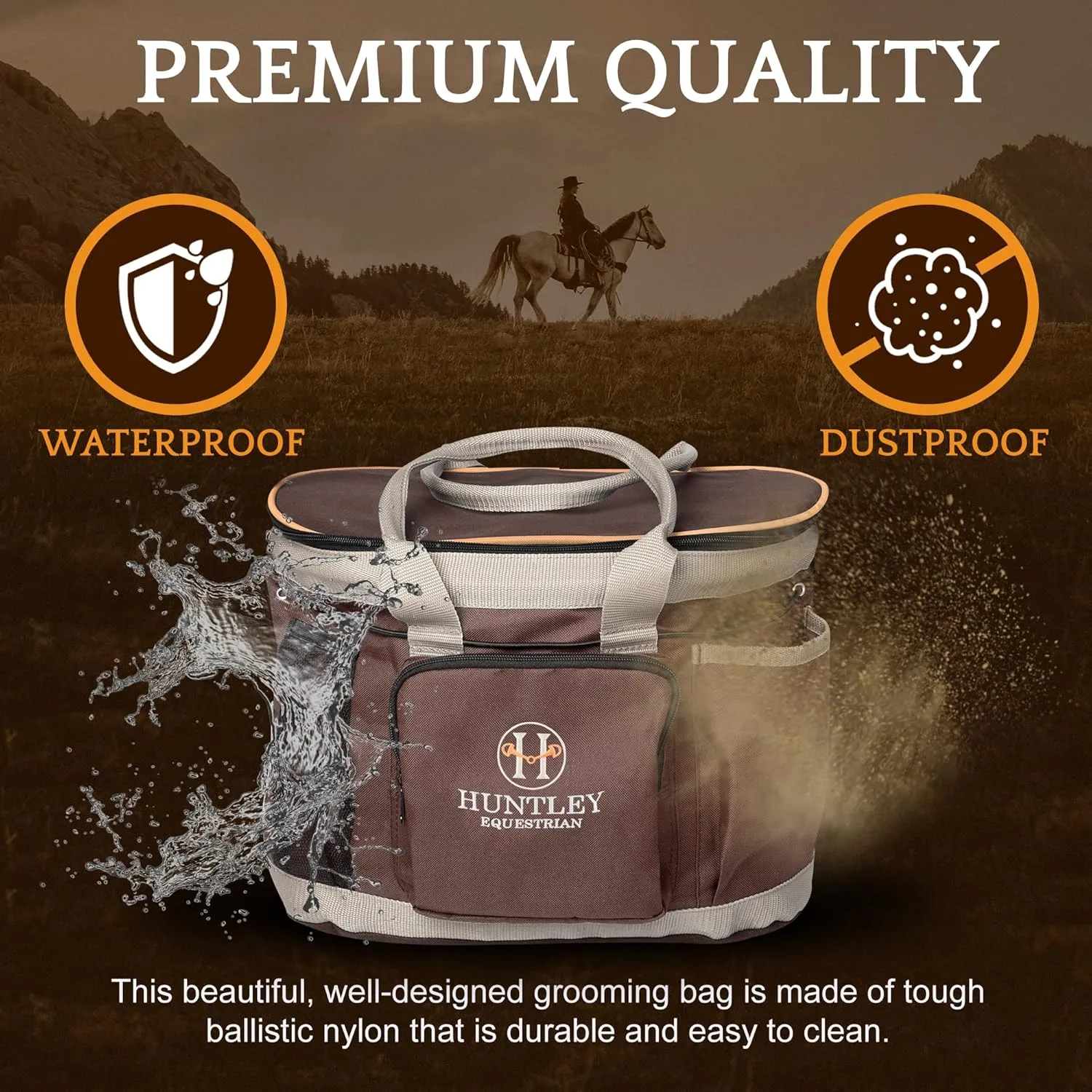 Huntley Equestrian Deluxe Grooming Bag Perfectly Designed Easy Access Multi Pocket Zipper Top Closure Double Handles Shoulder Strap Exterior Pockets