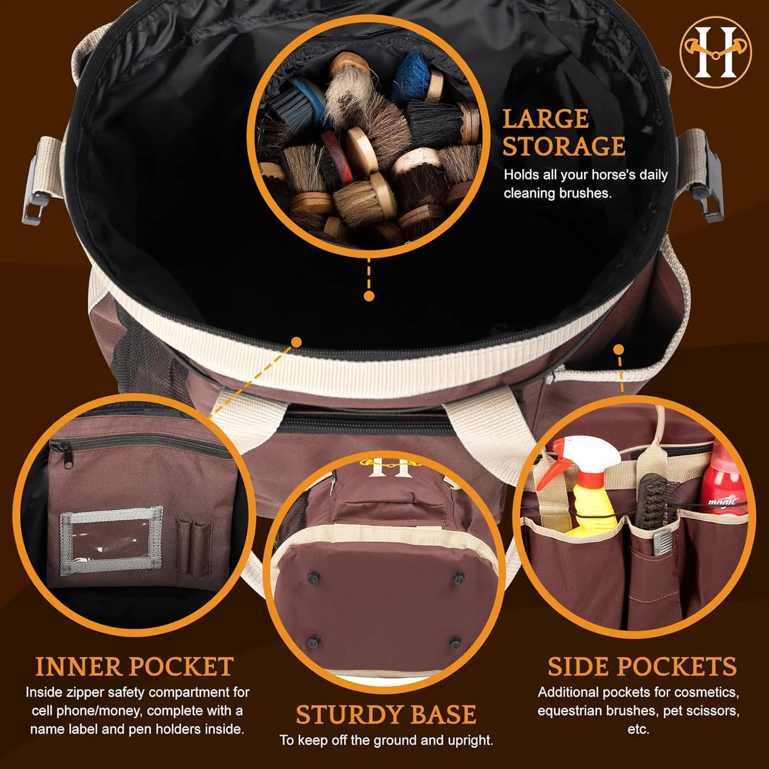 Huntley Equestrian Deluxe Grooming Bag Perfectly Designed Easy Access Multi Pocket Zipper Top Closure Double Handles Shoulder Strap Exterior Pockets