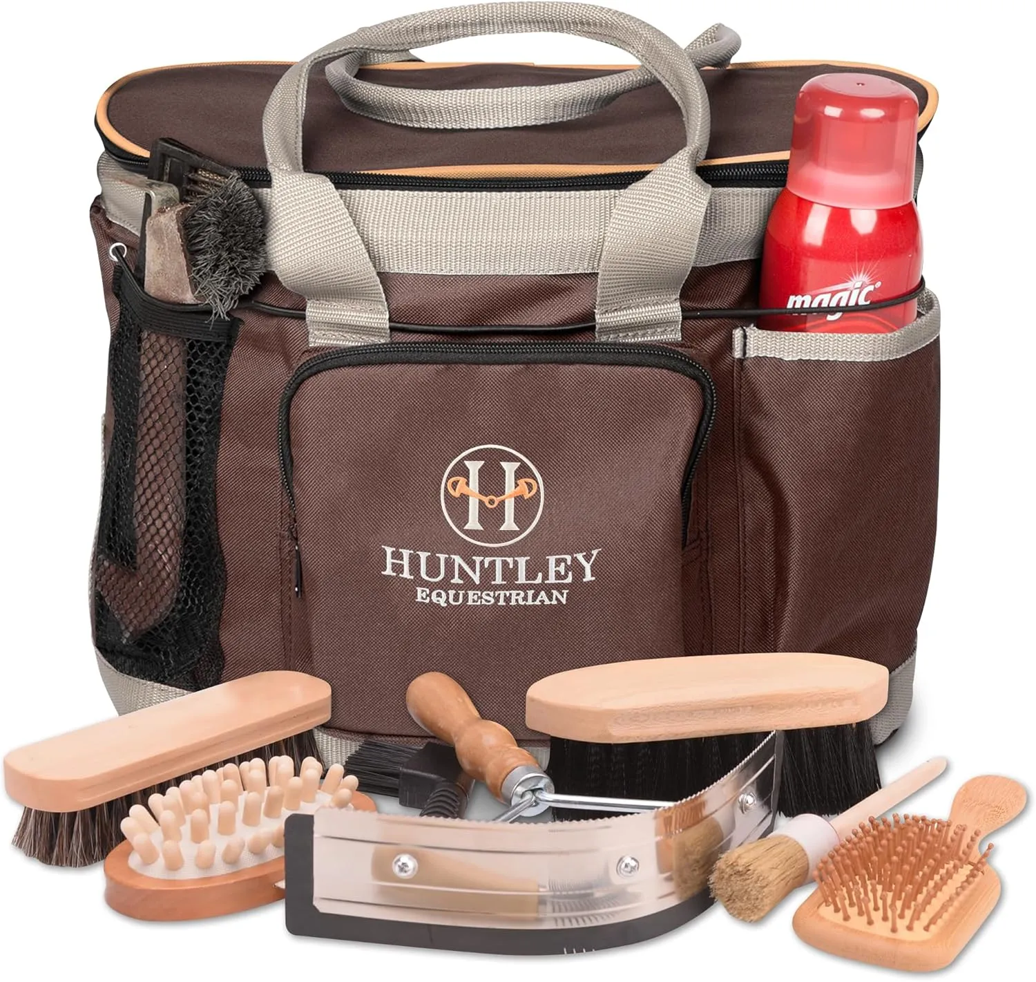Huntley Equestrian Deluxe Grooming Bag Perfectly Designed Easy Access Multi Pocket Zipper Top Closure Double Handles Shoulder Strap Exterior Pockets