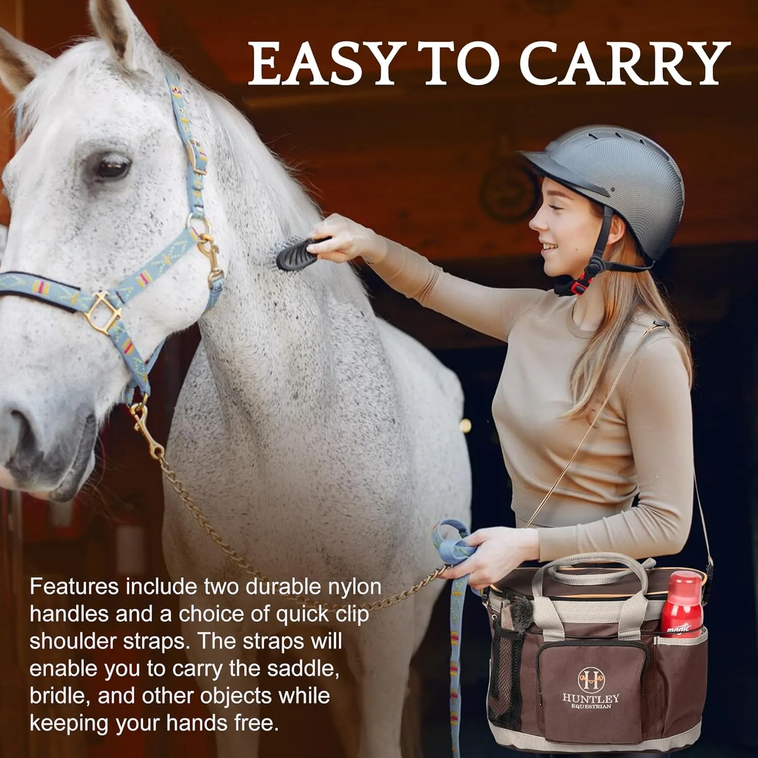 Huntley Equestrian Deluxe Grooming Bag Perfectly Designed Easy Access Multi Pocket Zipper Top Closure Double Handles Shoulder Strap Exterior Pockets