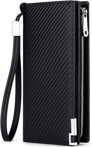 Huztencor Long Wallets for Men Leather RFID Blocking Bifold Wallet with Zipper