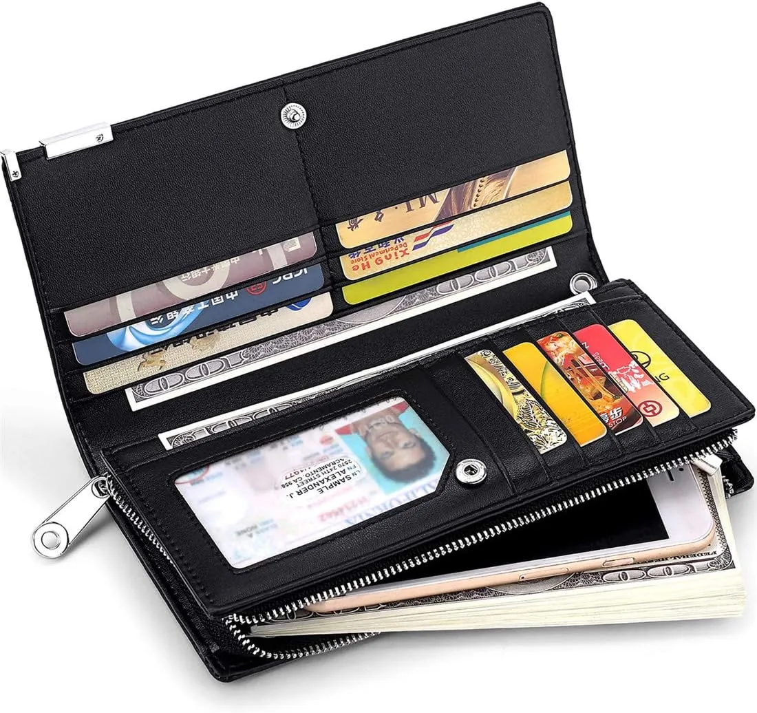 Huztencor Long Wallets for Men Leather RFID Blocking Bifold Wallet with Zipper