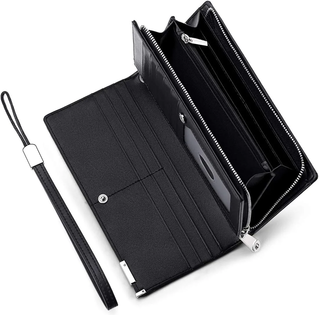 Huztencor Long Wallets for Men Leather RFID Blocking Bifold Wallet with Zipper