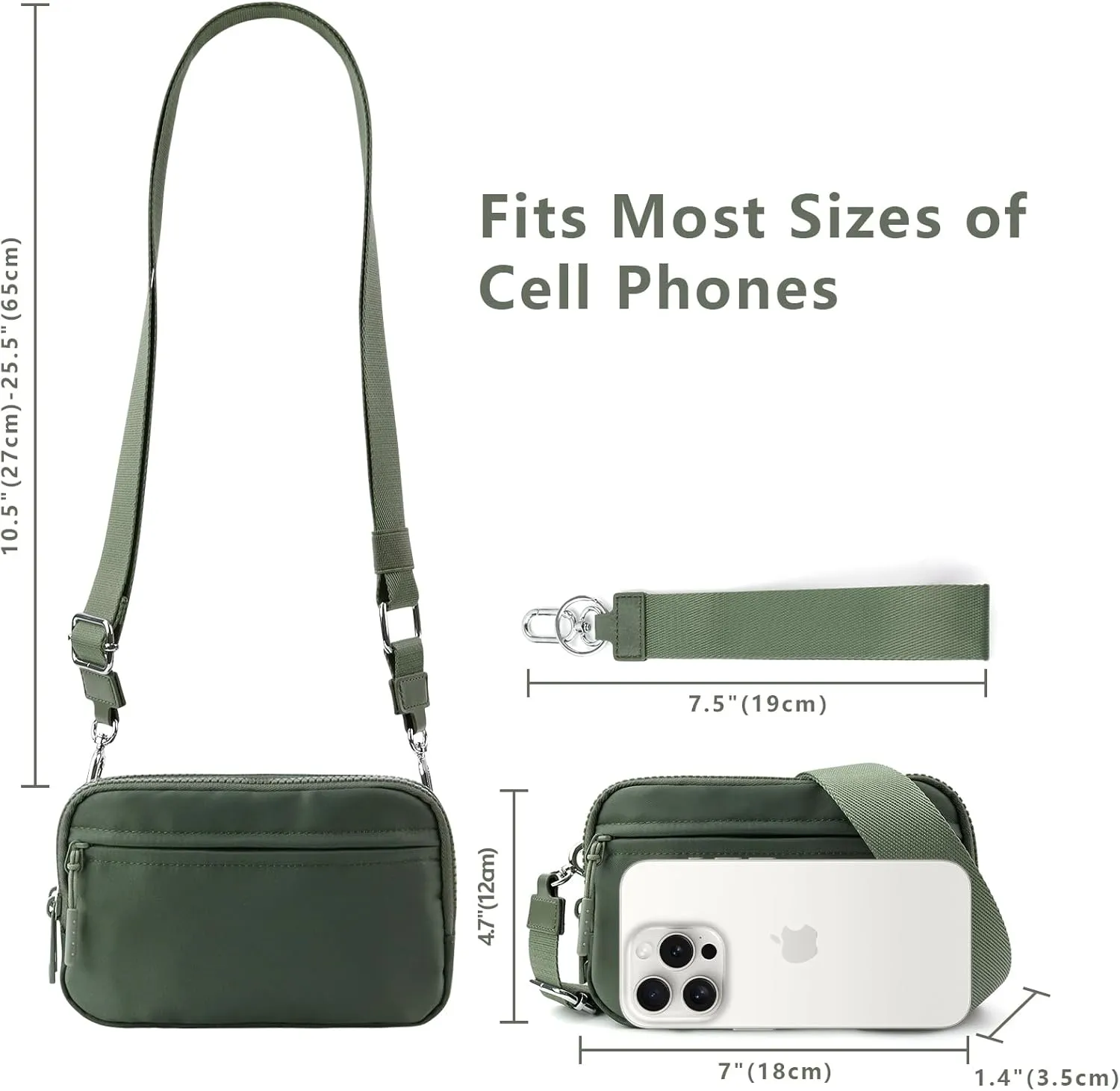 IBEE Dual Wristlet Wallets for Women RFID Blocking Crossbody Wallets Purse with ID Window Large Wristlet Purse Nylon