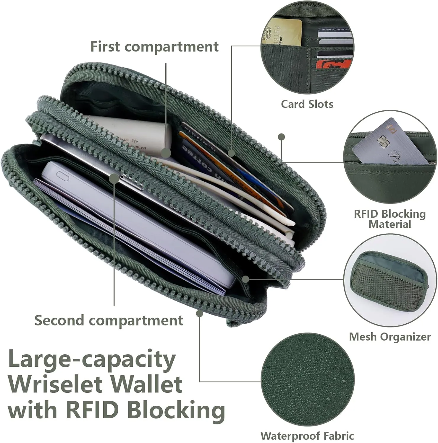 IBEE Dual Wristlet Wallets for Women RFID Blocking Crossbody Wallets Purse with ID Window Large Wristlet Purse Nylon
