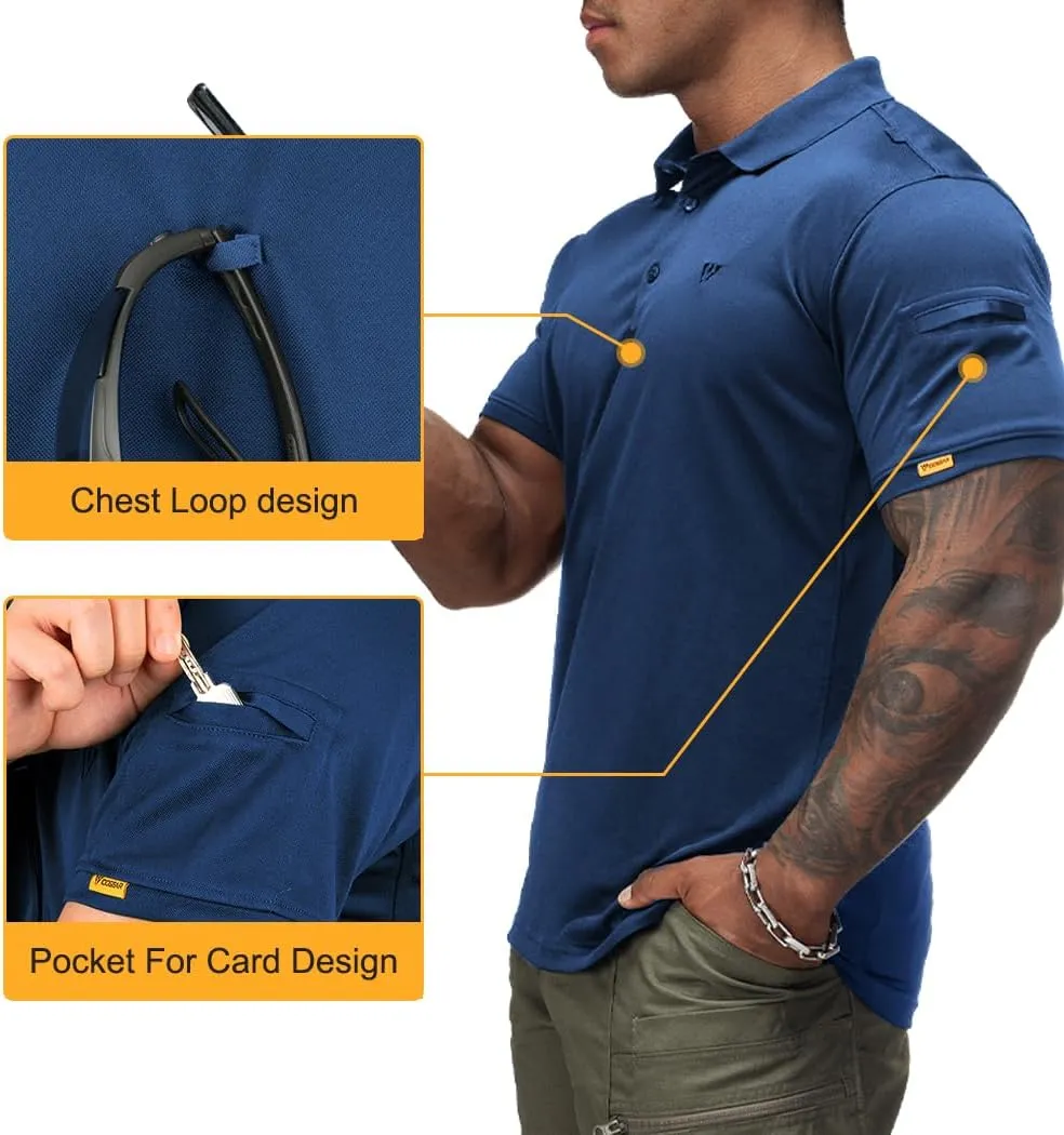 IDOGEAR Tactical Shirt Short Sleeve Quick Dry Golf Shirts Regular Fit T-Shirt with Moisture-Wicking