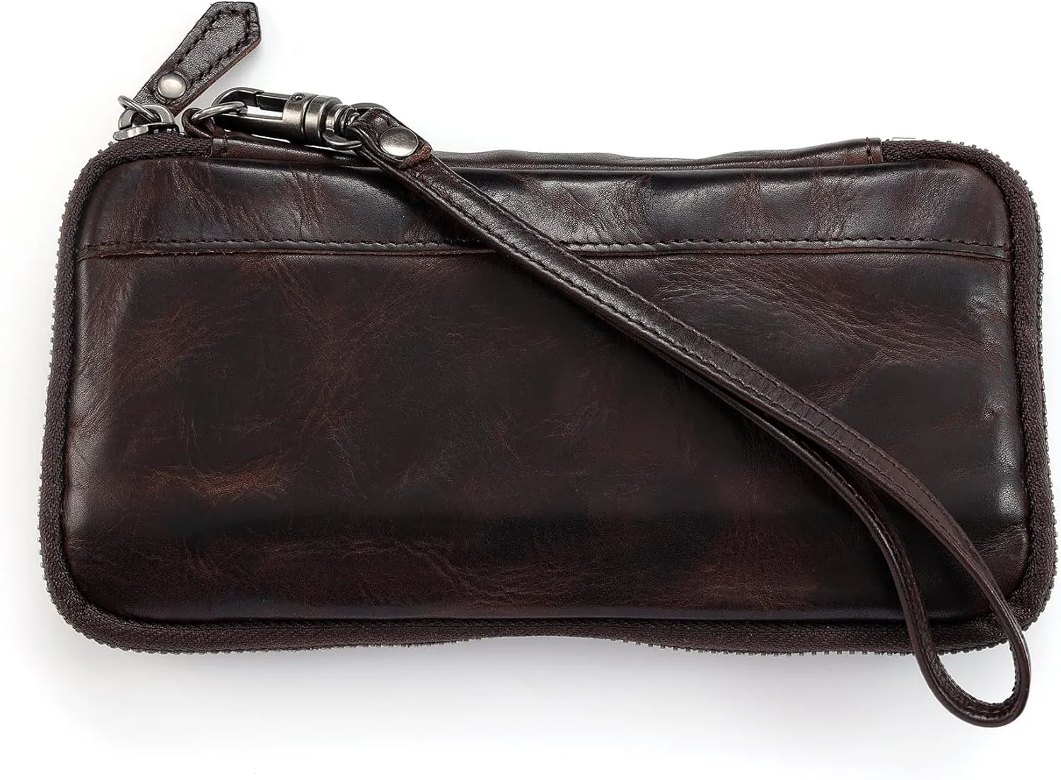 IJUN Handmade Vintage Long Wallet for Men - Full Grain Oil Vegetable Tanned Cowhide Leather
