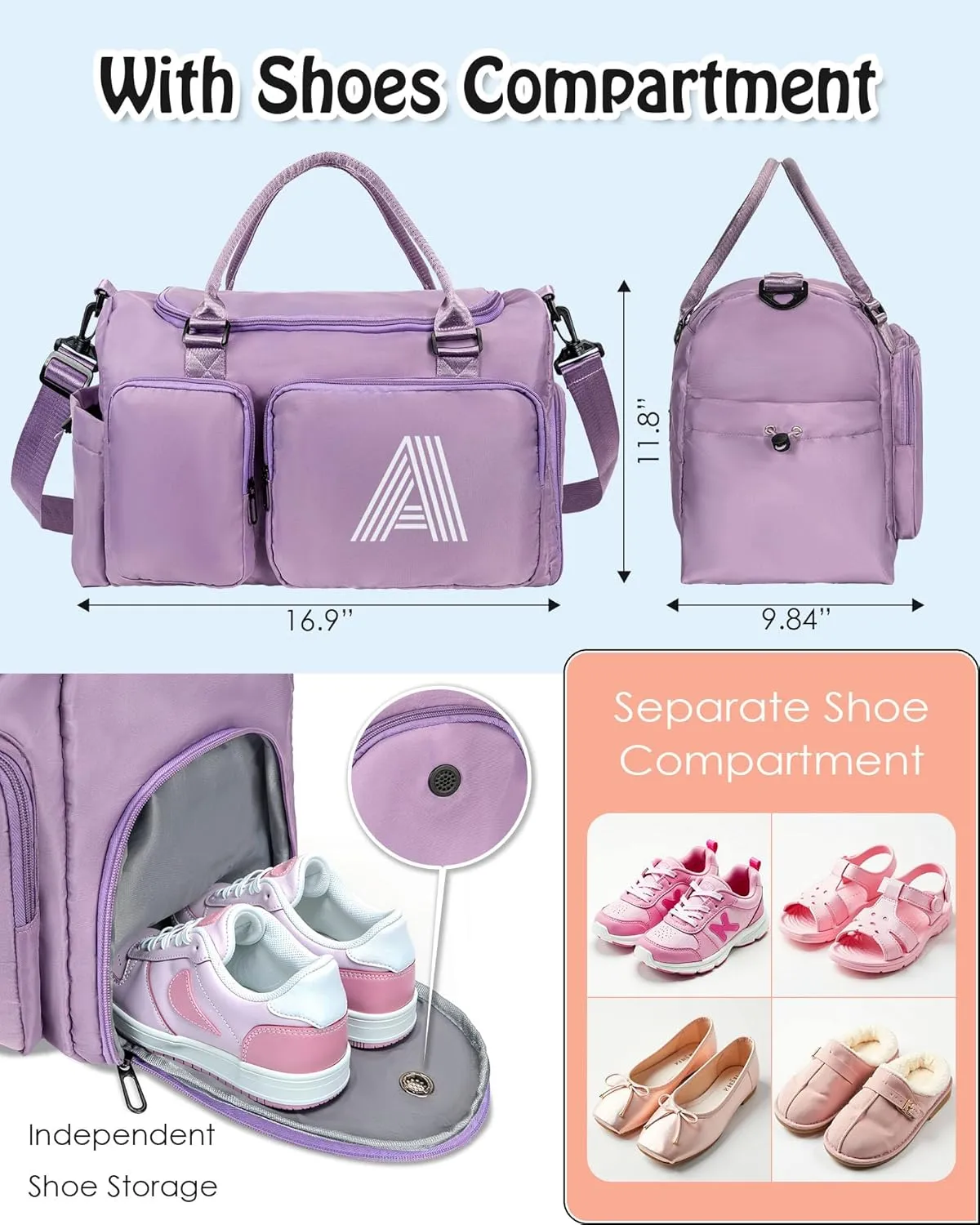 Initial Gym Bag for Girls, Kids Travel Duffel Bag, Graduation Gifts for Her, Personalized Weekender Bag, Girls Gifts for Kids Friends, grad gift