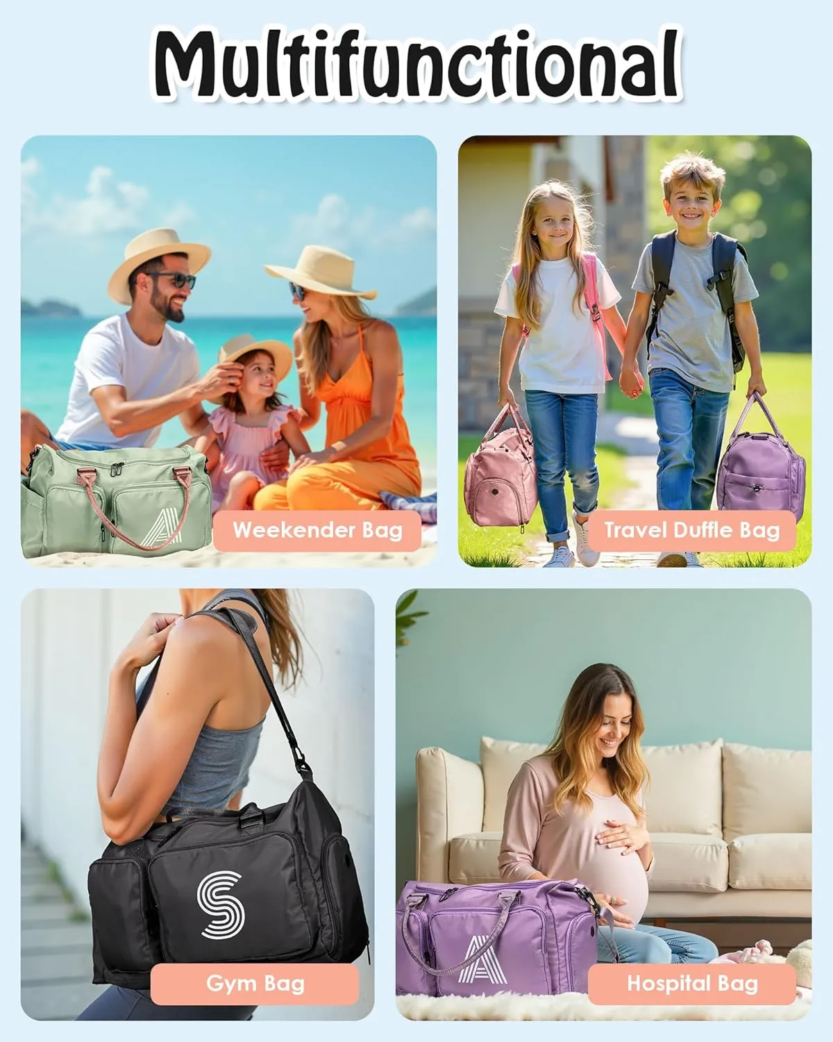 Initial Travel Duffel Bag, Sports Gym Duffle Bag, Personalized Weekender Bag, Monogram Overnight Bag, mothers day gifts, teachers appreciation gift