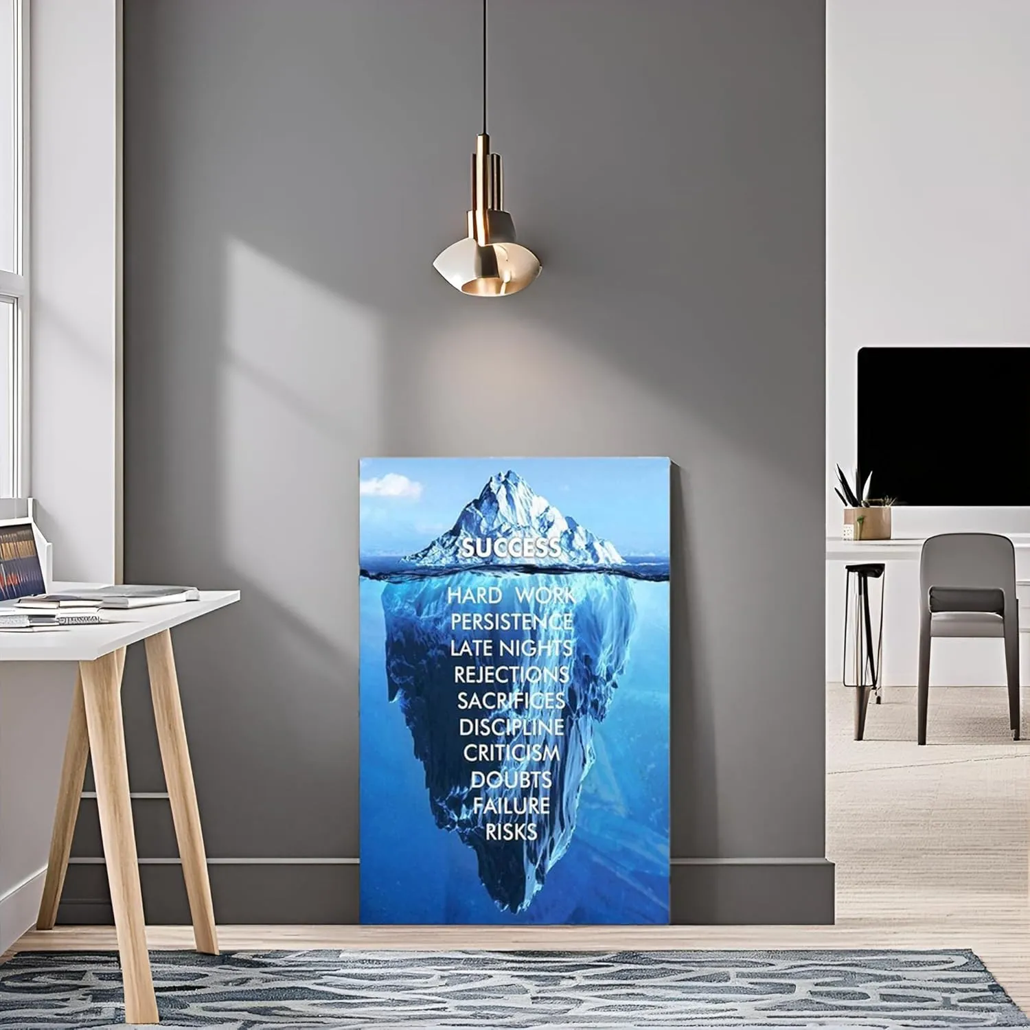 Inspirational Success Blue Iceberg Motivation Canvas Wall Art Print Poster For Home school Office Decor Ready to Hang (16''W x 24''H)