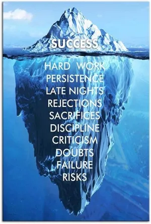 Inspirational Success Blue Iceberg Motivation Canvas Wall Art Print Poster For Home school Office Decor Ready to Hang (16''W x 24''H)