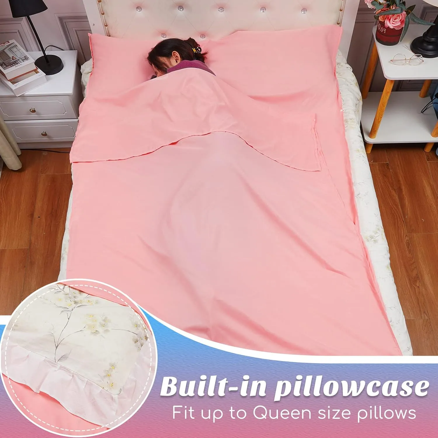 Irenare Self Tan Sleep Sack Breathable Self Tanning Sheet Protector for Bed Travel Sleeping Bag Camping and Sheet Liner for Outdoor Travel Hiking(Pink)