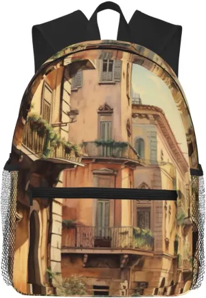 Italian Street Print Lightweight And Comfortable Duffel Bag, Casual Daypack, Multipurpose Backpack