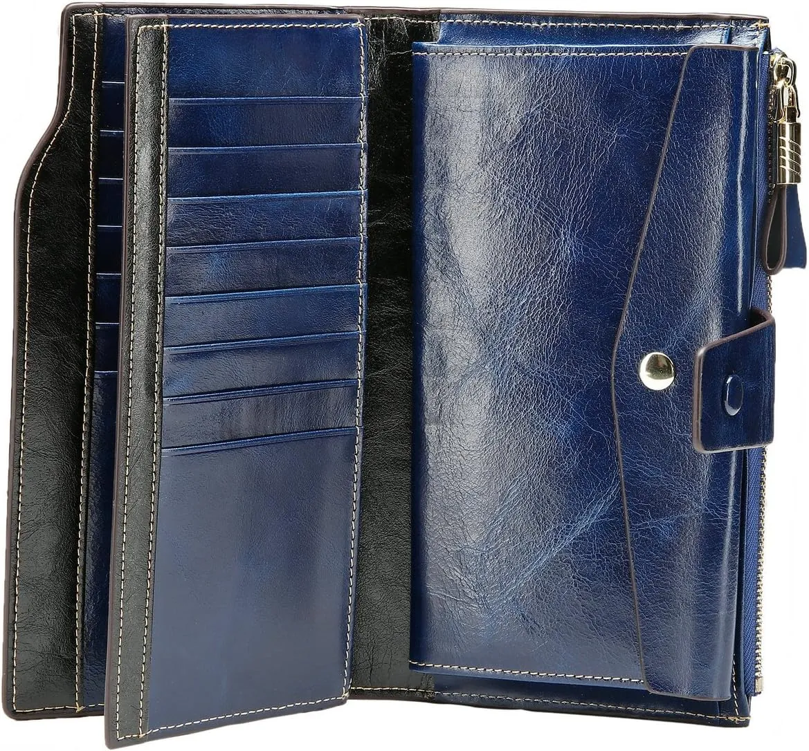 Itslife Womens Wallet RFID Blocking Large Capacity Luxury Wax Genuine Leather Wallets Clutch Wallet Ladies Card holder