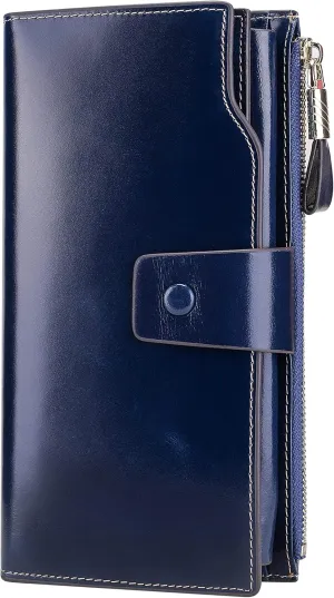 Itslife Womens Wallet RFID Blocking Large Capacity Luxury Wax Genuine Leather Wallets Clutch Wallet Ladies Card holder