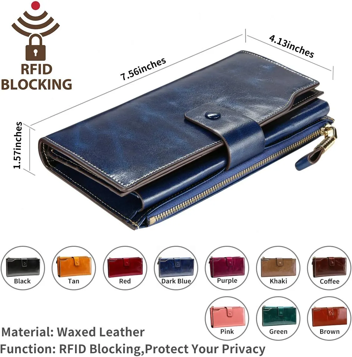 Itslife Womens Wallet RFID Blocking Large Capacity Luxury Wax Genuine Leather Wallets Clutch Wallet Ladies Card holder