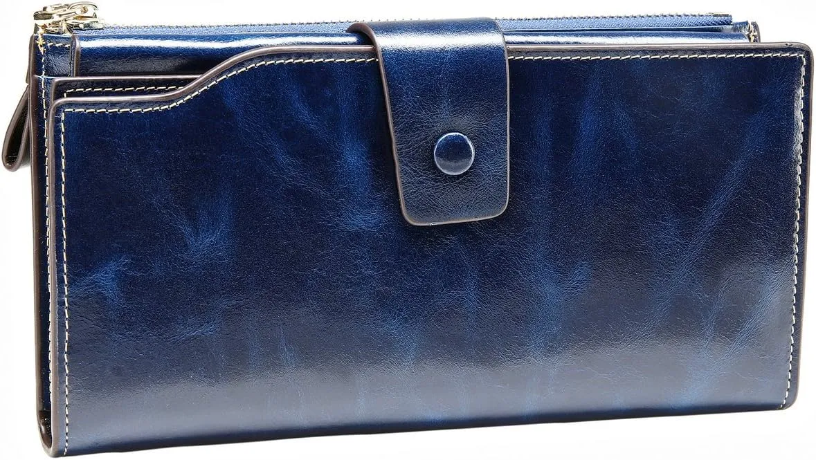 Itslife Womens Wallet RFID Blocking Large Capacity Luxury Wax Genuine Leather Wallets Clutch Wallet Ladies Card holder