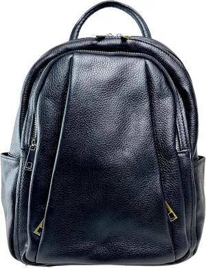 IVAN TROY MADE IN ITALY Anta Leather Zipper Backpack - Stylish and Durable Leather Backpack for Women (Black)